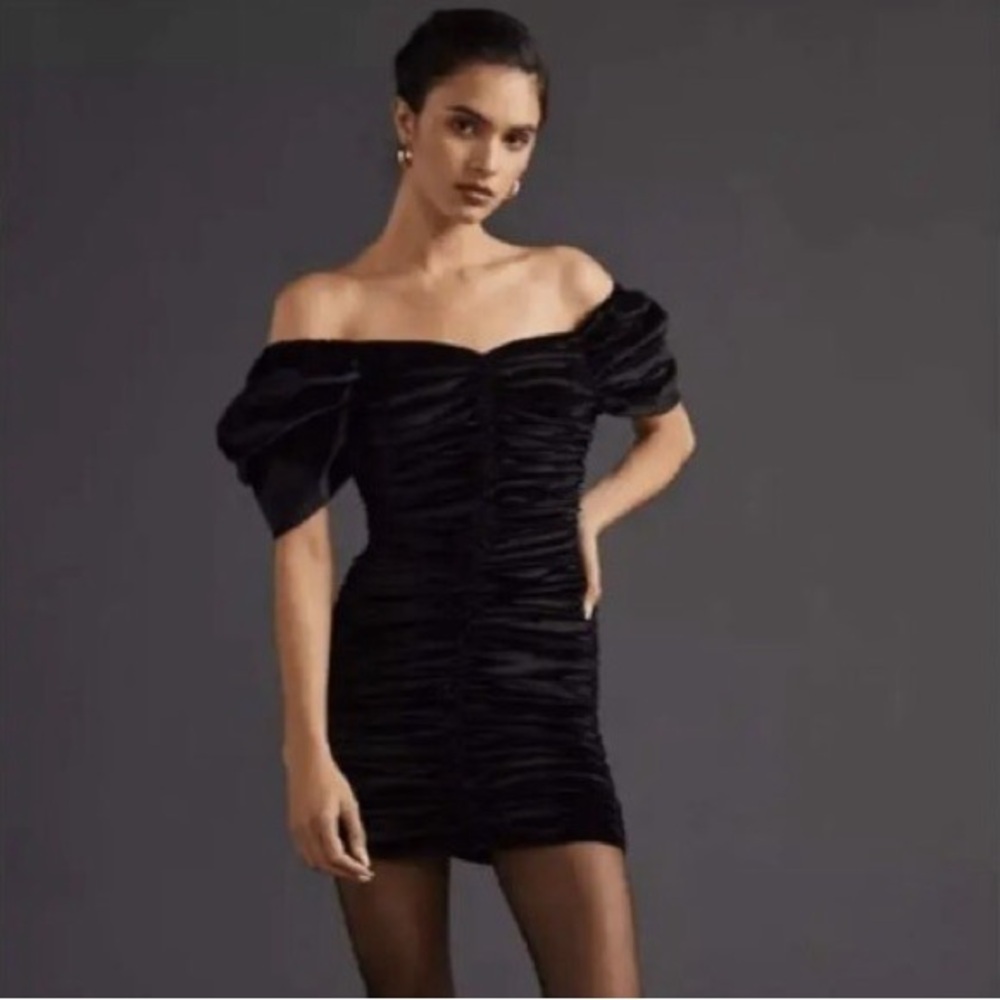 Anthropologie Elegant Black Ruched Dress
